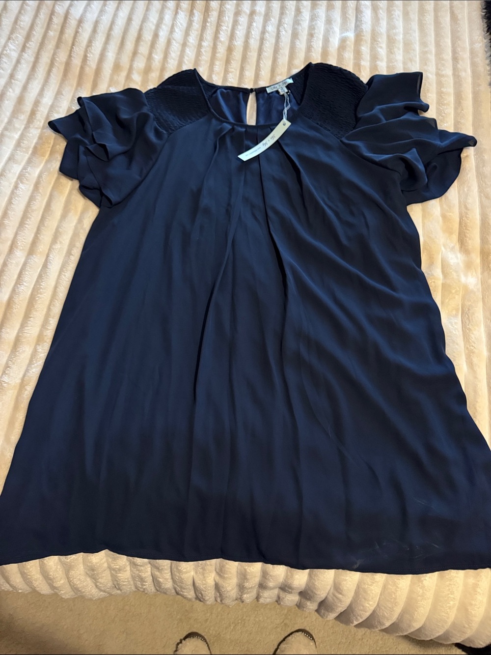 Women's Navy Ruffle Sleeve dress